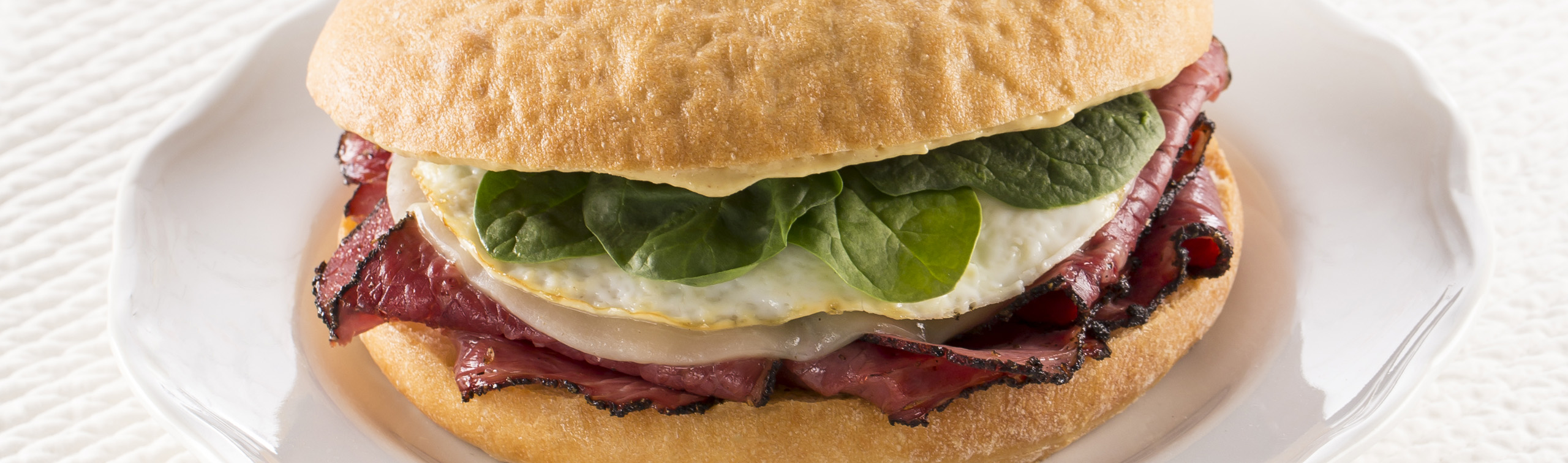 Pastrami, Egg and Spinach on Ciabatta Love of Food