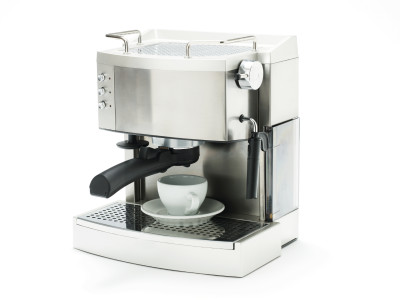 Espresso machine on white background.