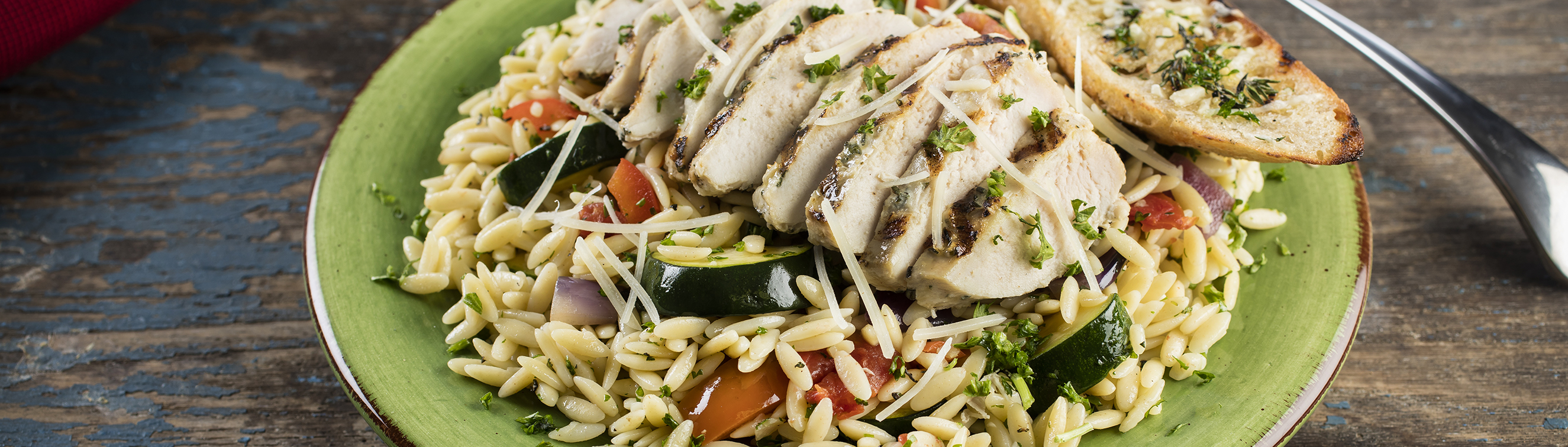 Rosemary Chicken with Seasonal Vegetables over Orzo - Love of Food