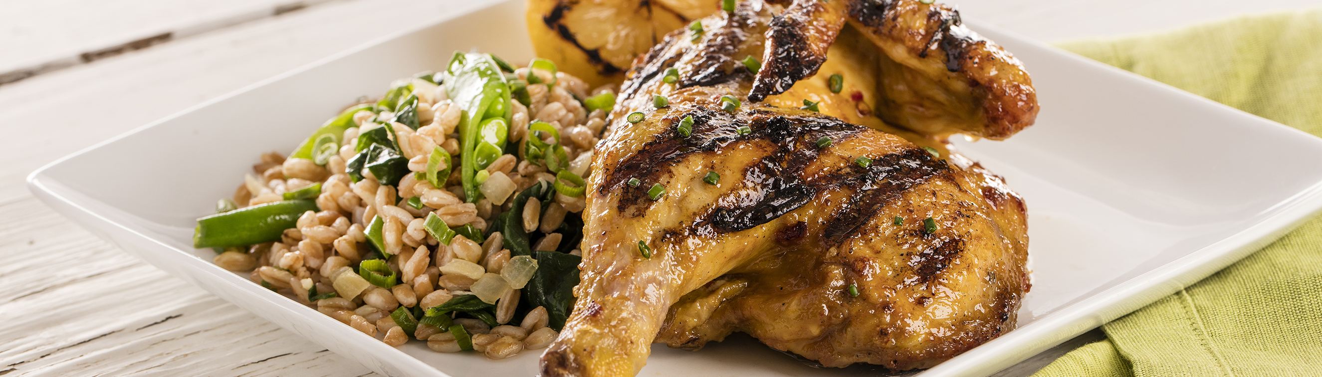 Grilled Cornish Hens with Dijon and Lemon Veggie Farro - Love of Food