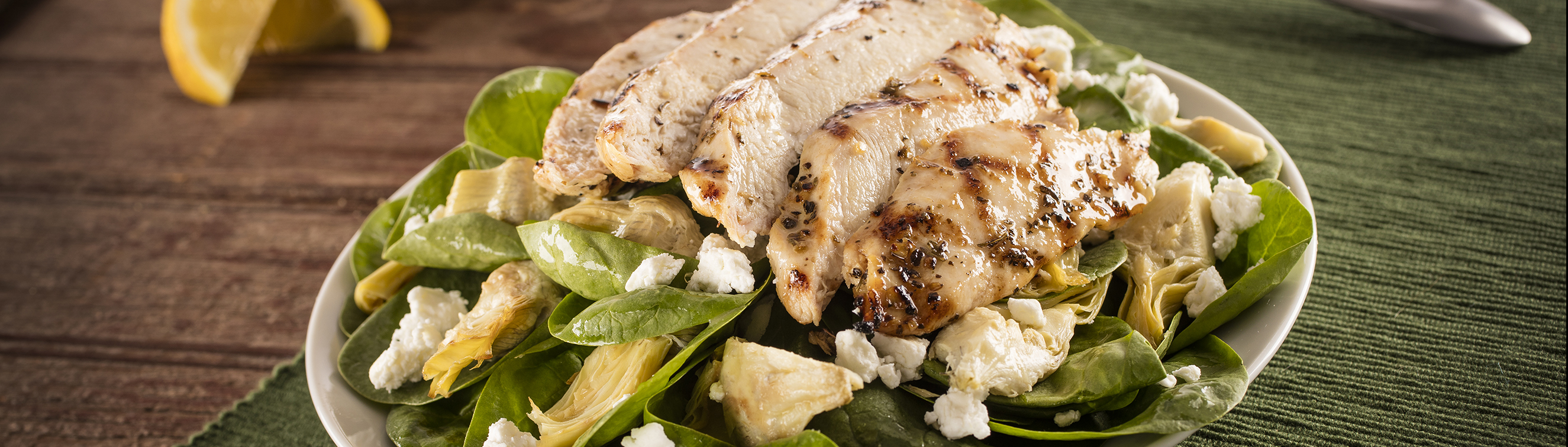 Spinach Salad with Lemon Shallot Artichoke Hearts and Grilled Chicken - Love of Food