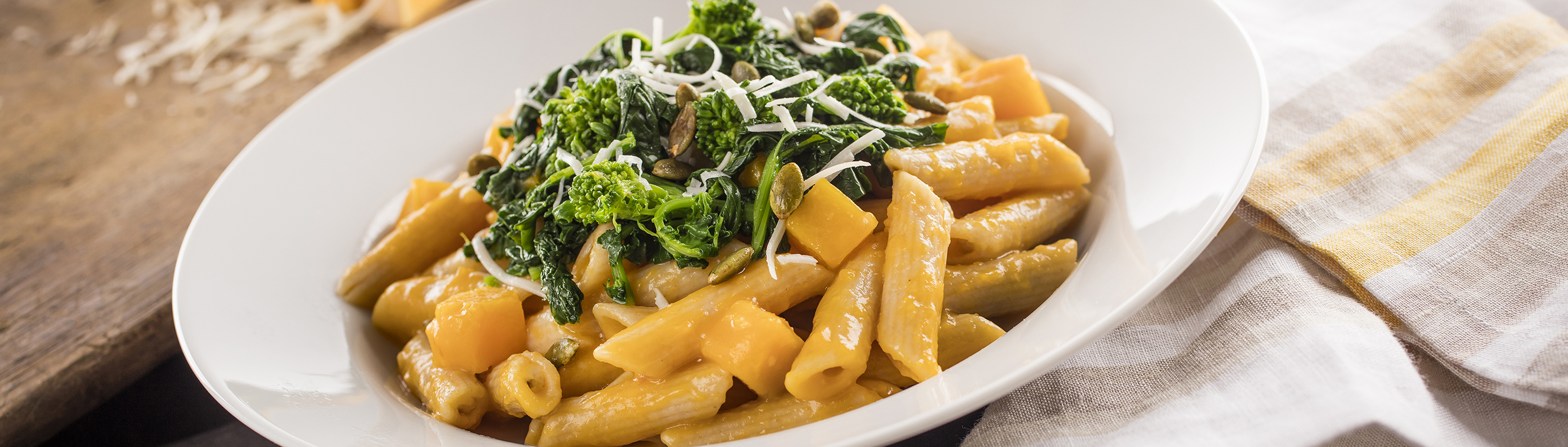Whole Wheat Penne with Roasted Butternut Squash Sauce and Broccoli Rabe - Love of Food