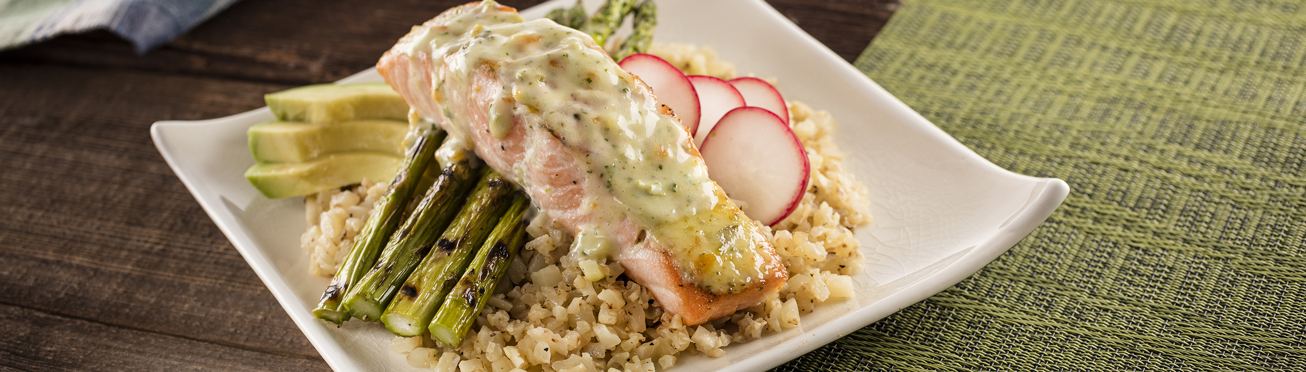 Cauliflower Rice Bowl Orange Cilantro Salmon - Love of Food