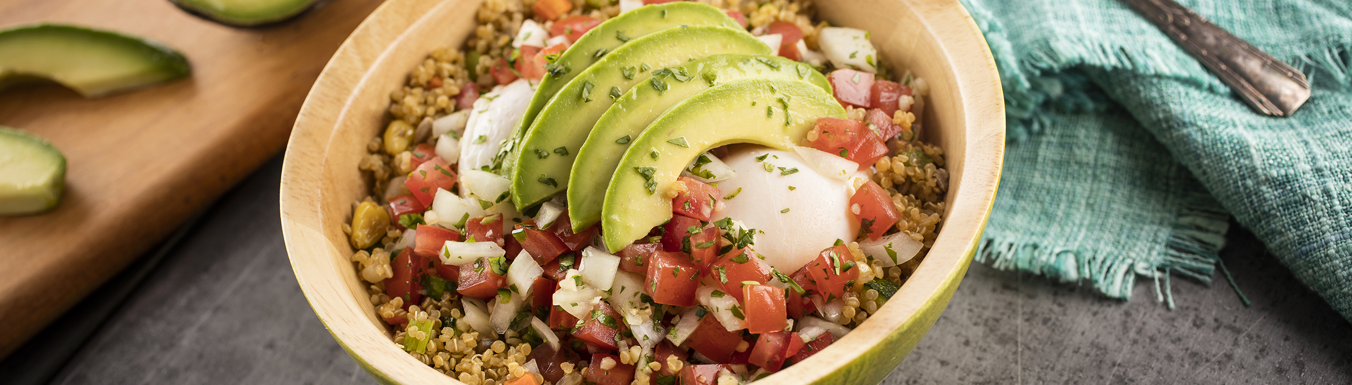 Quinoa, Poached Egg and Tomato Lime Cilantro Bowl - Love of Food