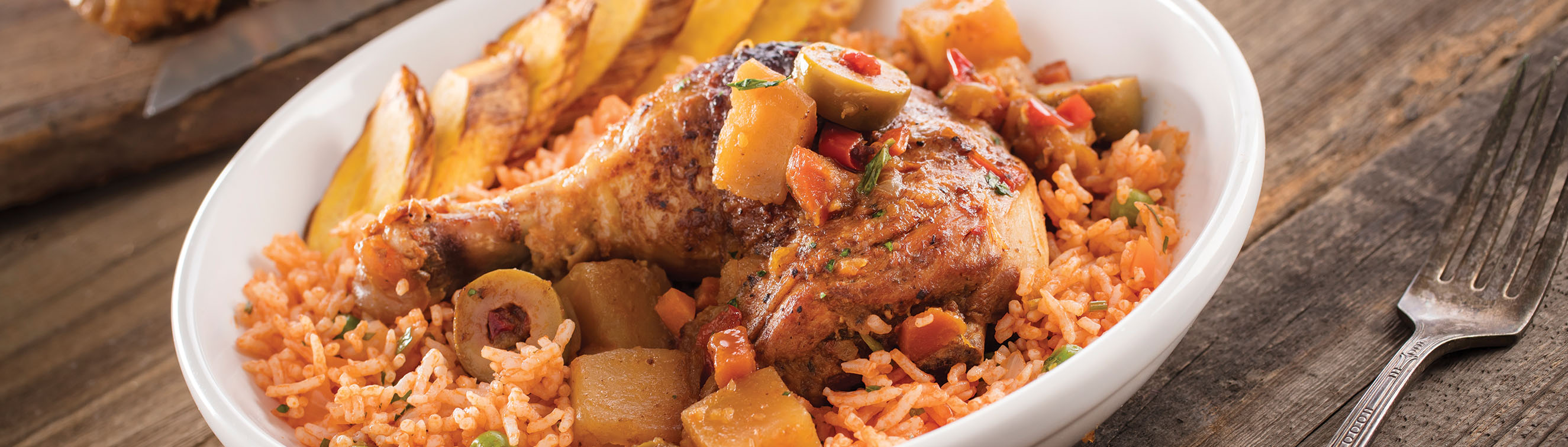 Chicken Fricassee with Mexican Rice and Fried Plantains - Love of Food