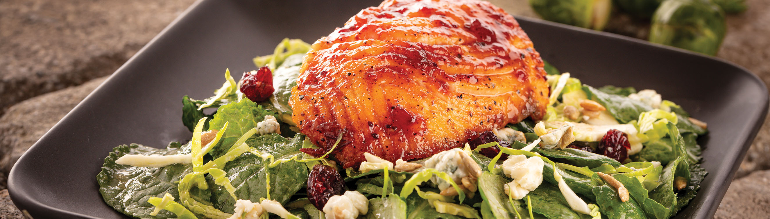 Brussels Sprouts Kale Salad with Glazed Salmon - Love of Food